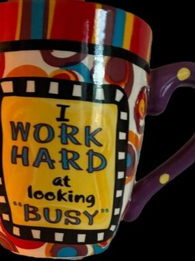 Colorful 'I Work Hard at Looking Busy' Ceramic Mug — Multi-Color